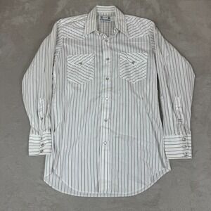 VTG H Bar C Dress Shirt‎ Mens 15.5 White Preowned Button Up Pinstripe Workwear